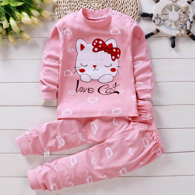 Baby Girl Cartoon Cat Pattern Pink Outfit