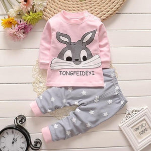 Baby Girl Cartoon Cat Pattern Pink Outfit