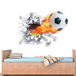 3D Firing Football Through Wall Stickers for kids room decoration