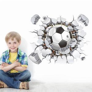 3D Firing Football Through Wall Stickers for kids room decoration